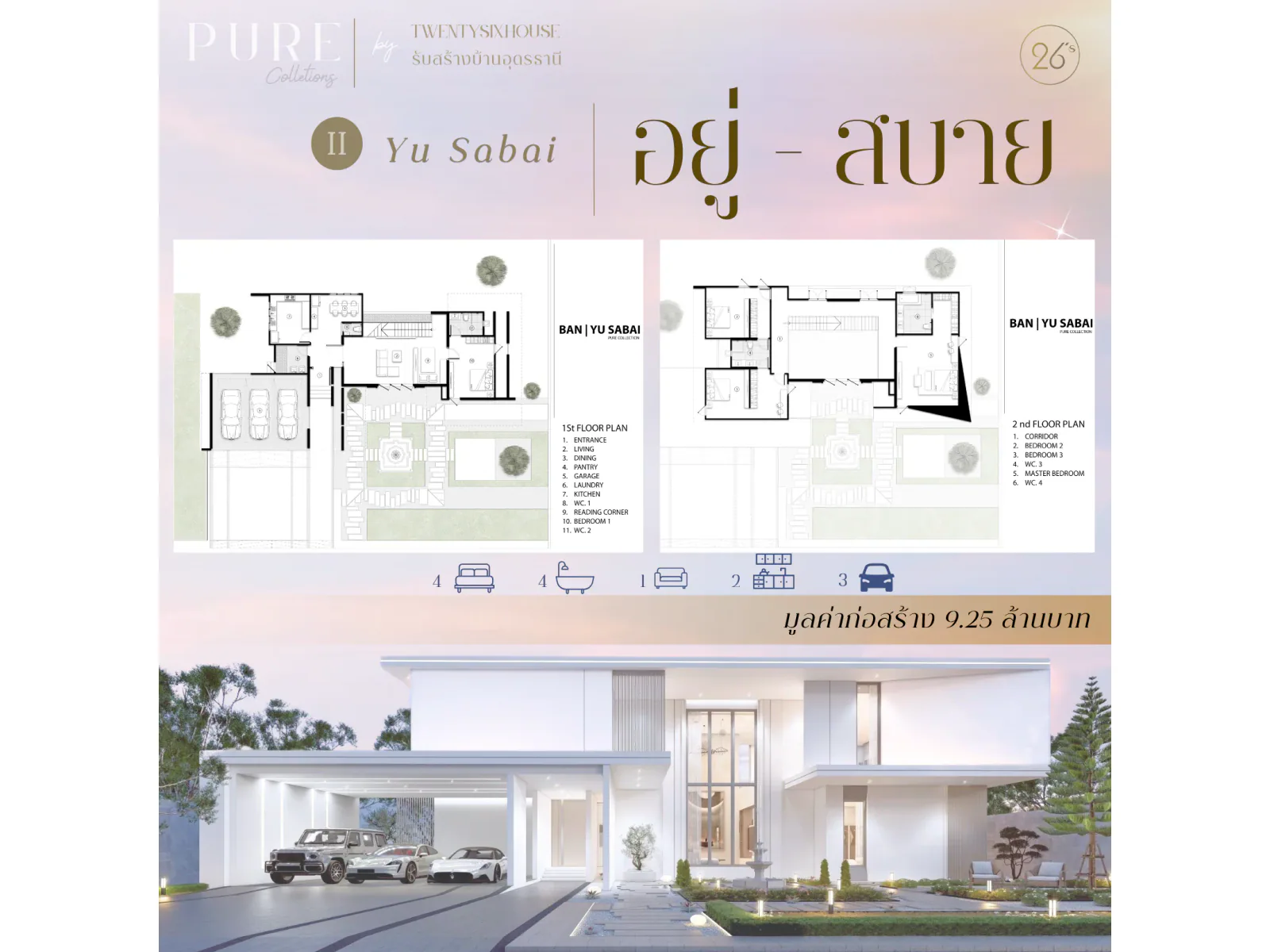 แปลนพื้นที่แบบบ้าน Yu Sabai อยู่-สบาย
