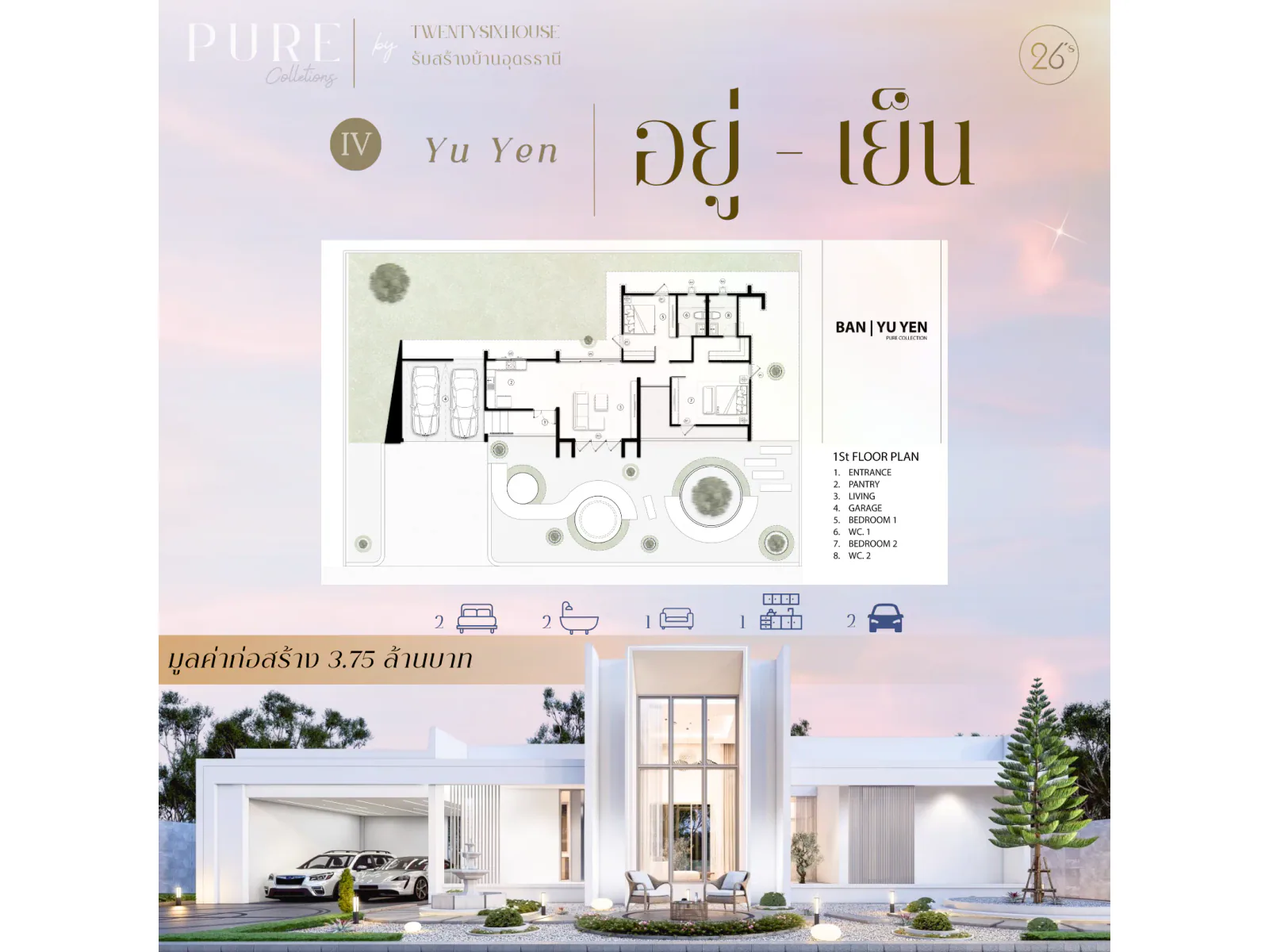 แปลนพื้นที่แบบบ้าน Yu Yen อยู่-เย็น