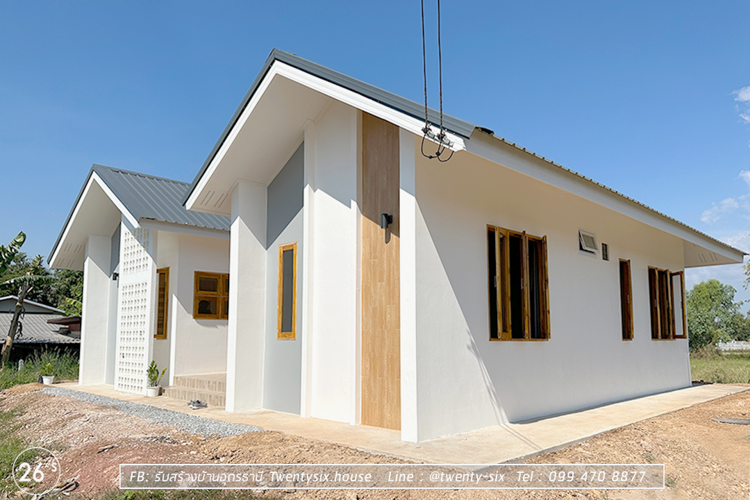 บ้านชั้นเดียวทรงจั่วโมเดิร์น 2 ห้องนอน 2 ห้องน้ำ